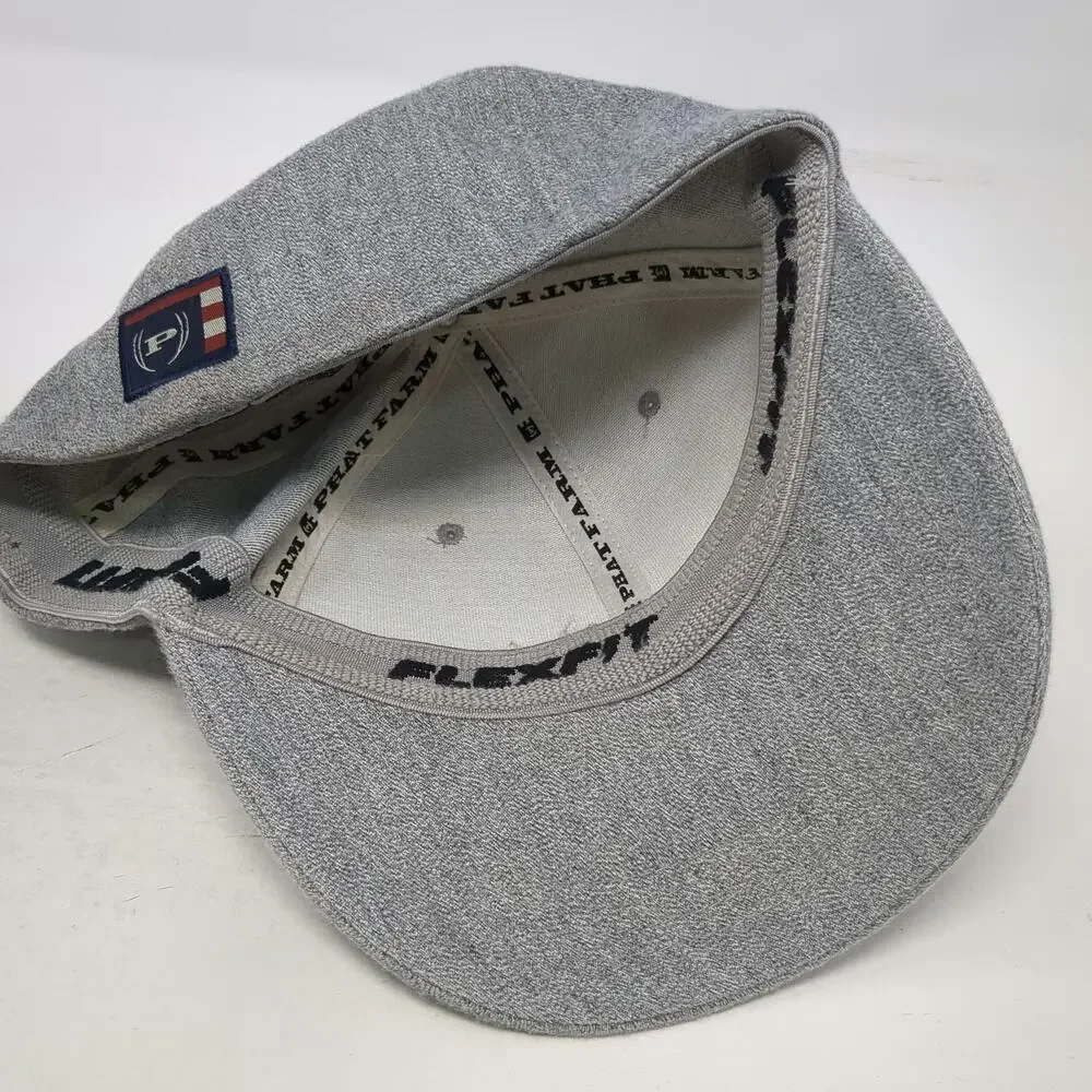 Phat Farm Baseball Cap Gray M Fitted Heather Script Logo Back Patch 6-Panel Hat